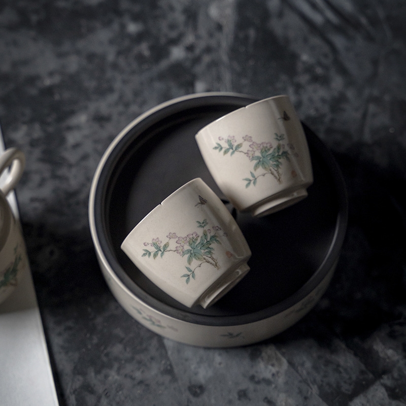 海棠花系列-草木灰釉葵口品茗杯90ml