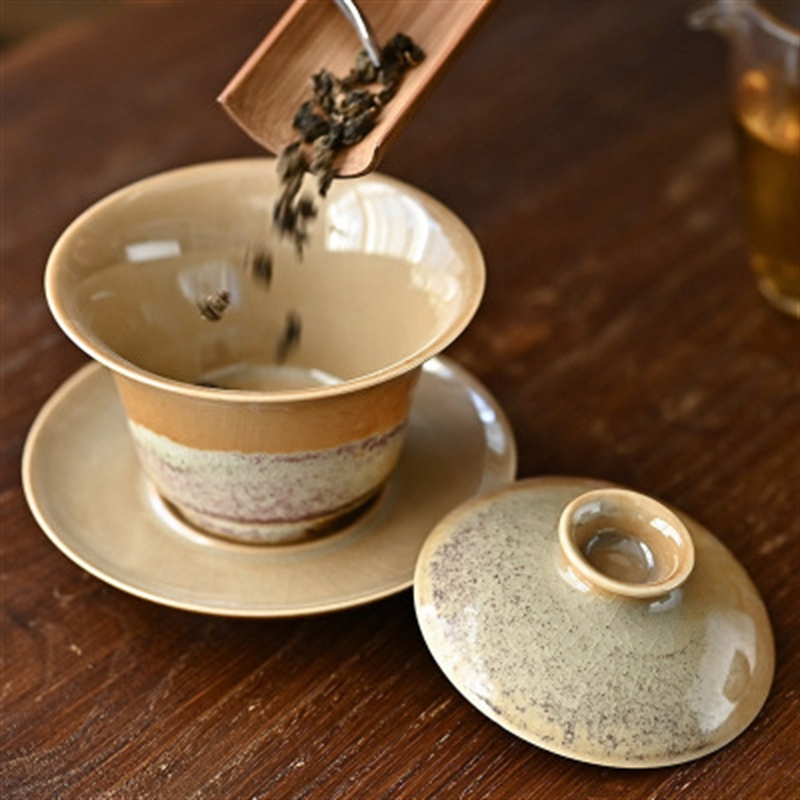 景德镇手工志野釉窑变三才盖碗190ml